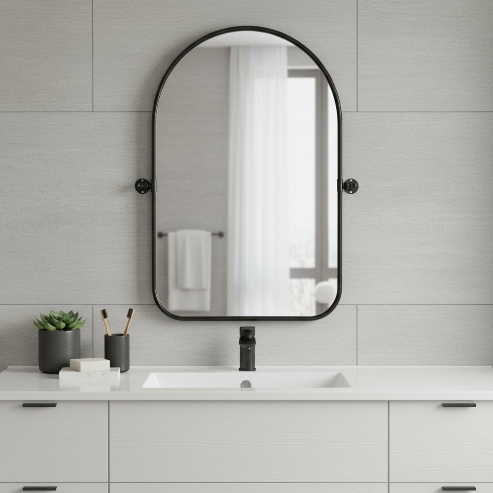 36" Black Metal Arch Framed Accent Mirror