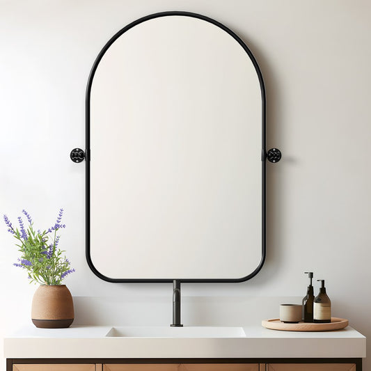 32" Black Arch Metal Swivel Framed Accent Mirror
