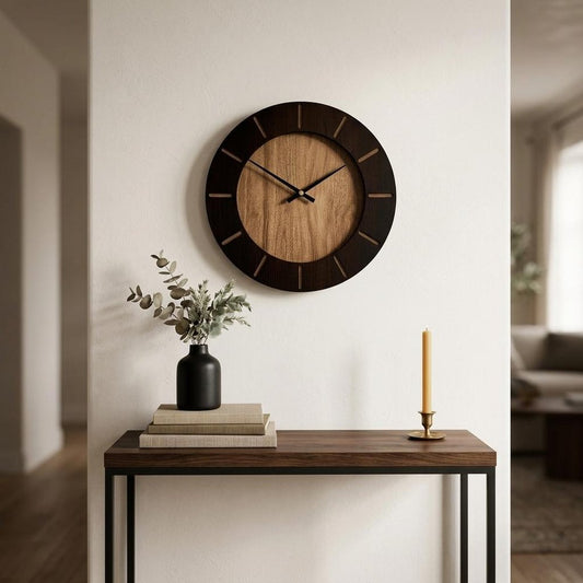 18" Brown Silent Analog Round Wall Clock