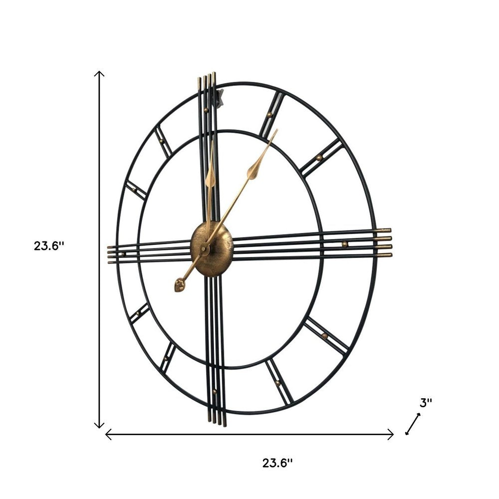 24" Beige Black And Brown Silent Analog Round Wall Clock