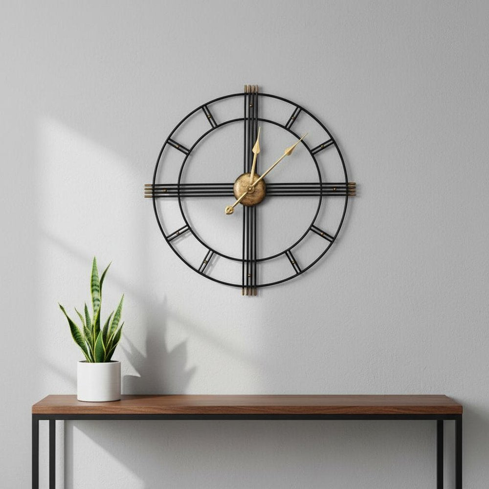 24" Beige Black And Brown Silent Analog Round Wall Clock