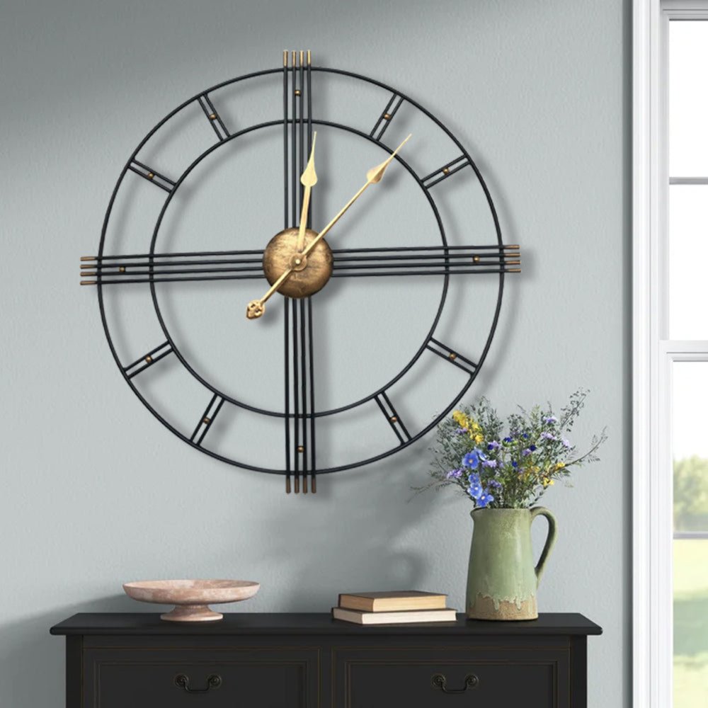 24" Beige Black And Brown Silent Analog Round Wall Clock
