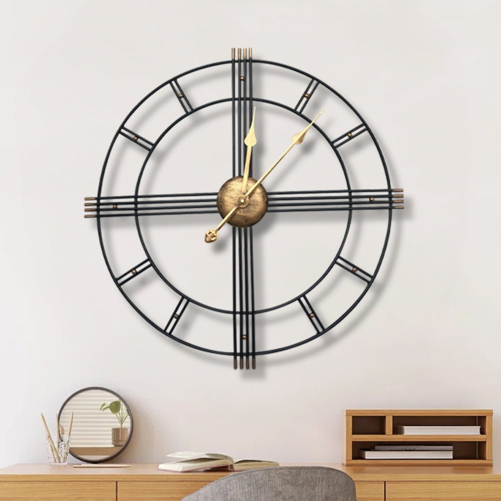 24" Beige Black And Brown Silent Analog Round Wall Clock