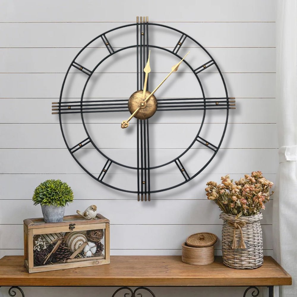 24" Beige Black And Brown Silent Analog Round Wall Clock