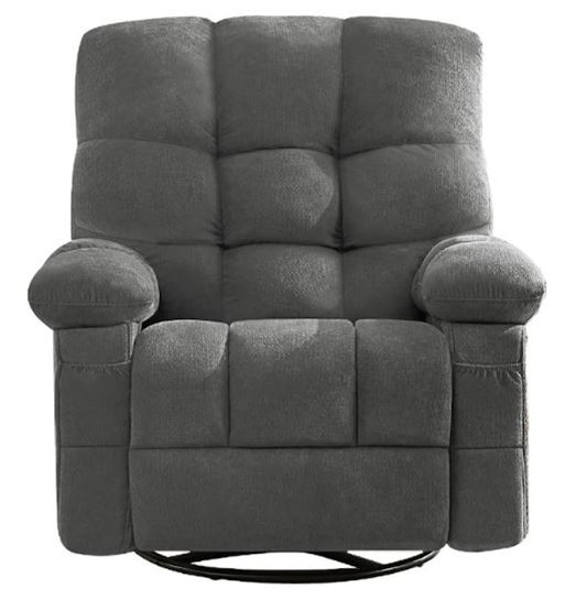 39" Gray Tufted Chenille Heated Massage Swivel Rocker Recliner With USB