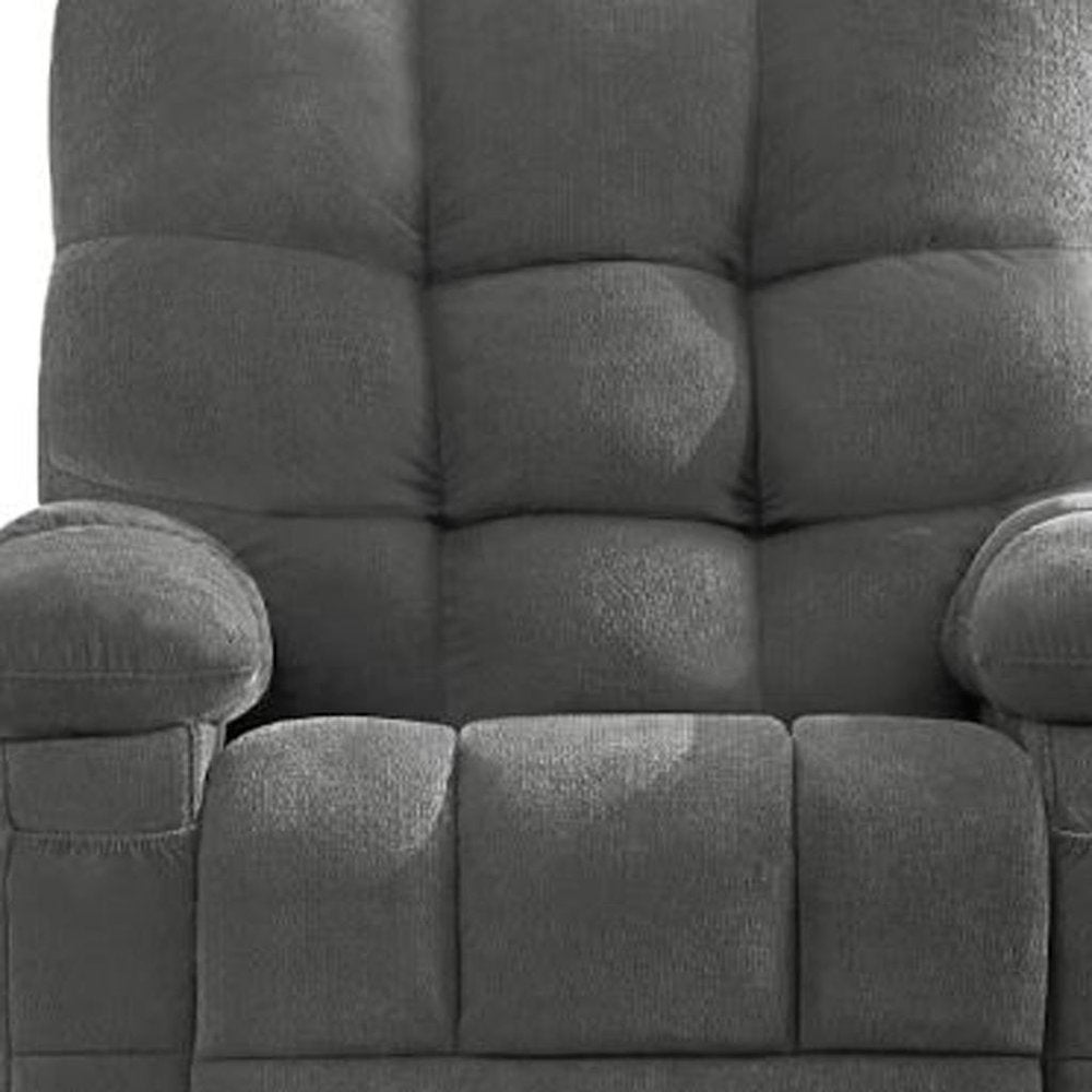 39" Gray Tufted Chenille Heated Massage Swivel Rocker Recliner With USB