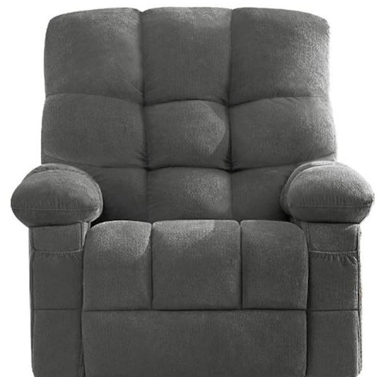 39" Gray Tufted Chenille Heated Massage Swivel Rocker Recliner With USB
