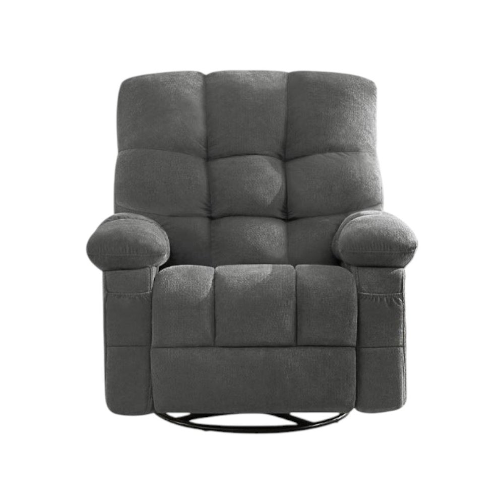 39" Gray Tufted Chenille Heated Massage Swivel Rocker Recliner With USB
