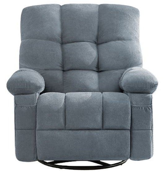 39" Blue Tufted Chenille Heated Massage Swivel Rocker Recliner With USB