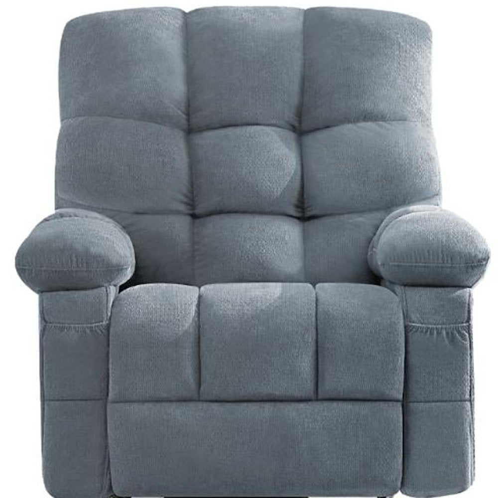 39" Blue Tufted Chenille Heated Massage Swivel Rocker Recliner With USB