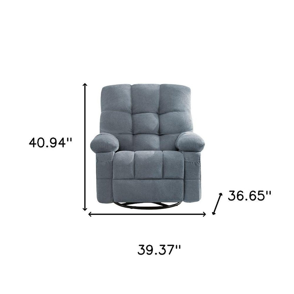 39" Blue Tufted Chenille Heated Massage Swivel Rocker Recliner With USB