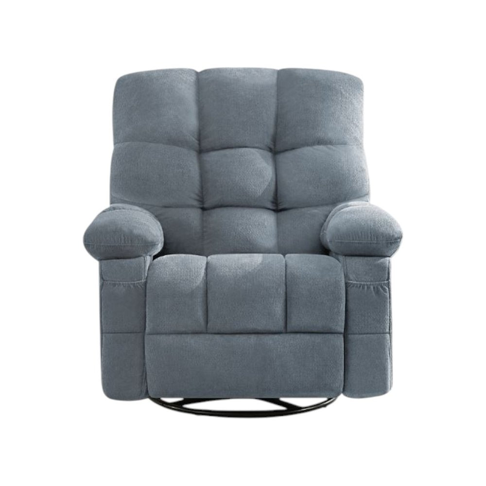 39" Blue Tufted Chenille Heated Massage Swivel Rocker Recliner With USB