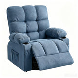 39" Blue Tufted Chenille Heated Massage Manual Rocker And Swivel Recliner With USB