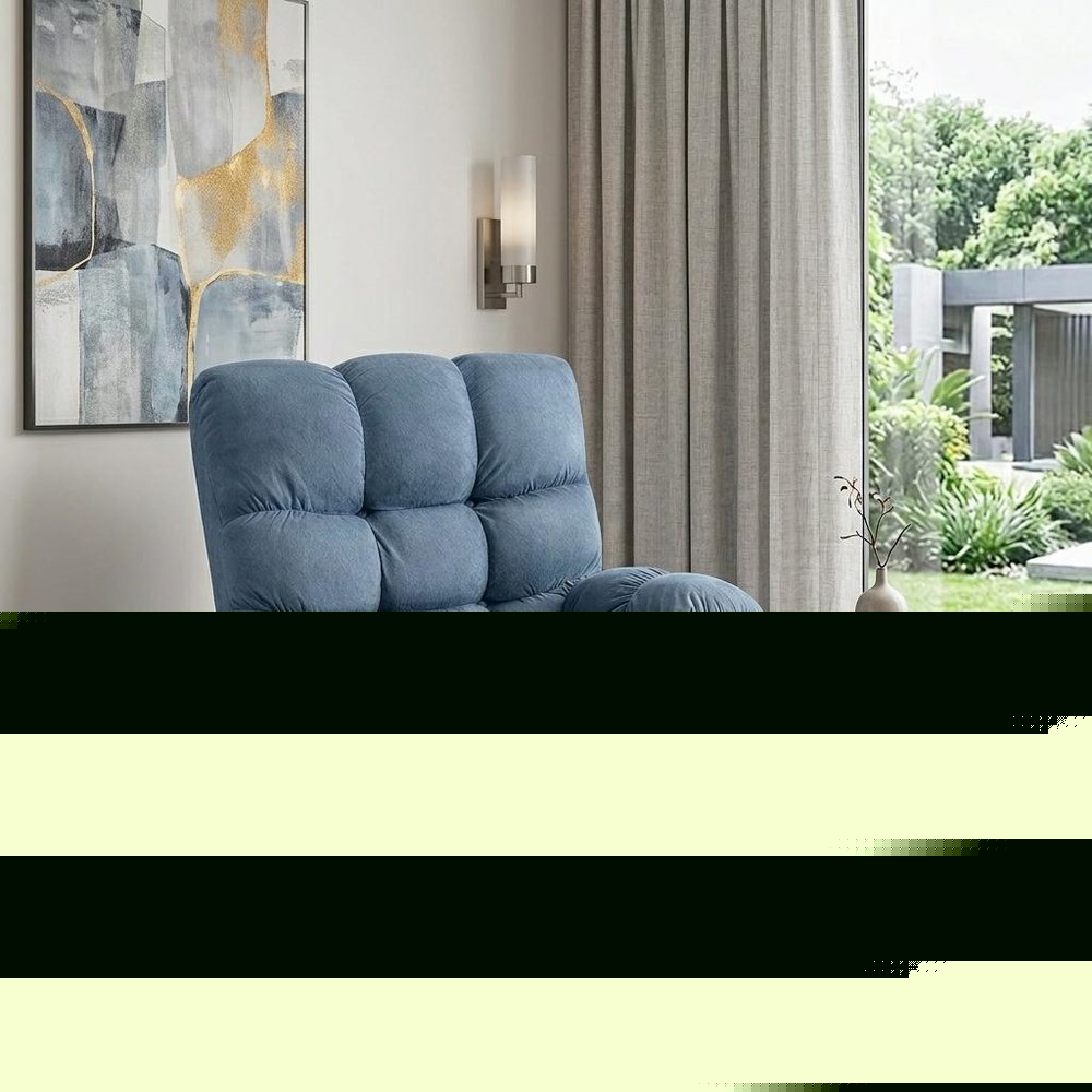 39" Blue Tufted Chenille Heated Massage Manual Rocker And Swivel Recliner With USB