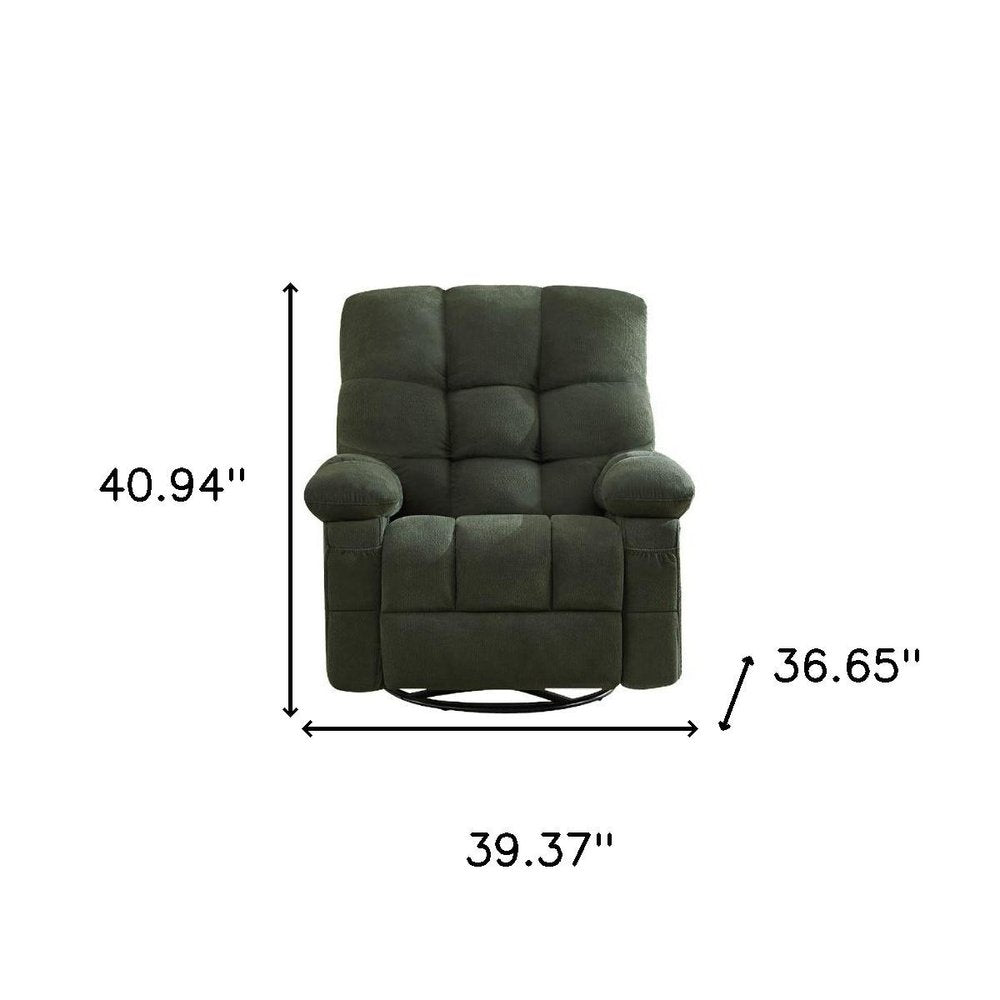 39" Dark Green Tufted Chenille Rocker And Swivel Heated Massage Manual Recliner With USB