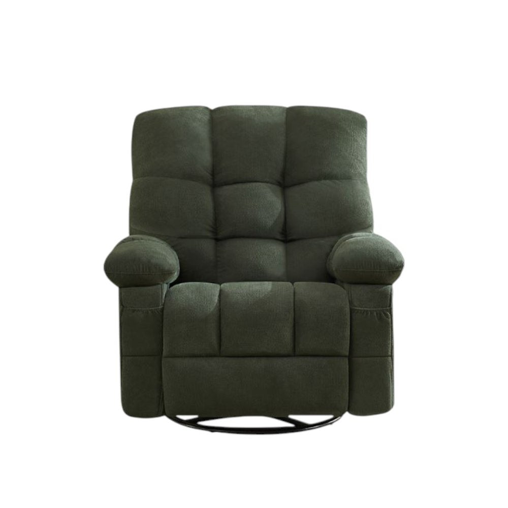 39" Dark Green Tufted Chenille Rocker And Swivel Heated Massage Manual Recliner With USB