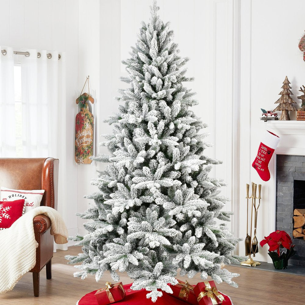 6' Green And White Full Flocked Spruce Christmas Tree