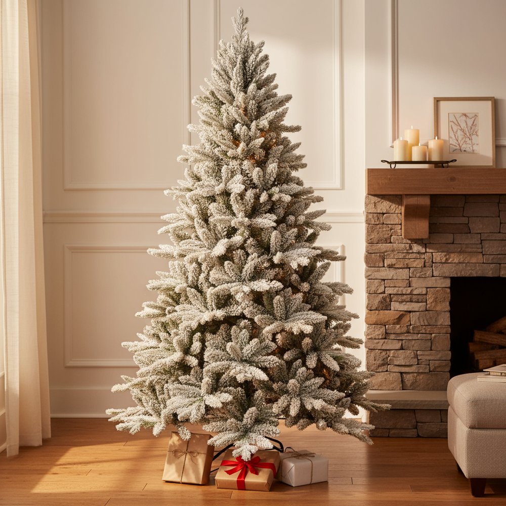 6' Green And White Full Flocked Spruce Christmas Tree