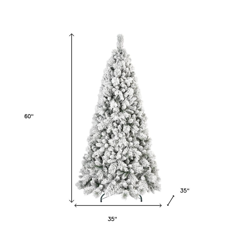 5' Green And White Slender Flocked Pine Christmas Tree