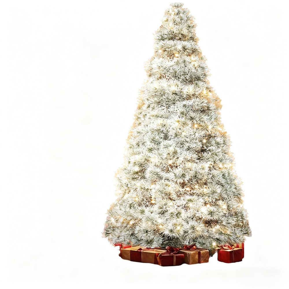 4.5' White Pre Lit Full Flocked Spruce Christmas Tree