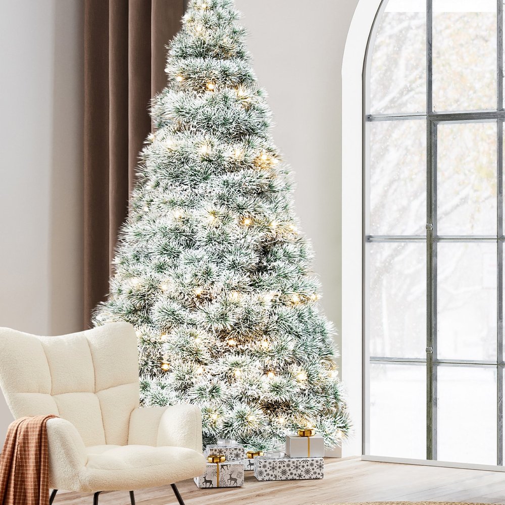 6' White Pre Lit Full Flocked Spruce Christmas Tree
