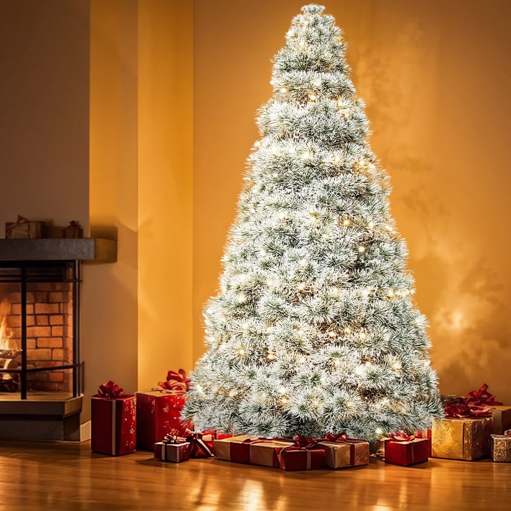 4.5' White Pre Lit Full Flocked Spruce Christmas Tree