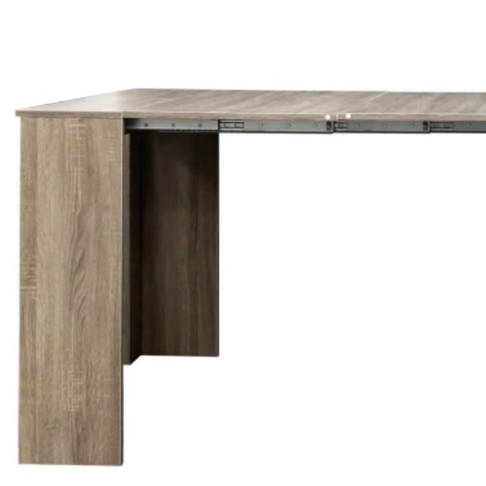 98" Light Brown Wood Self-Storing Extendable Dining Table With Storage