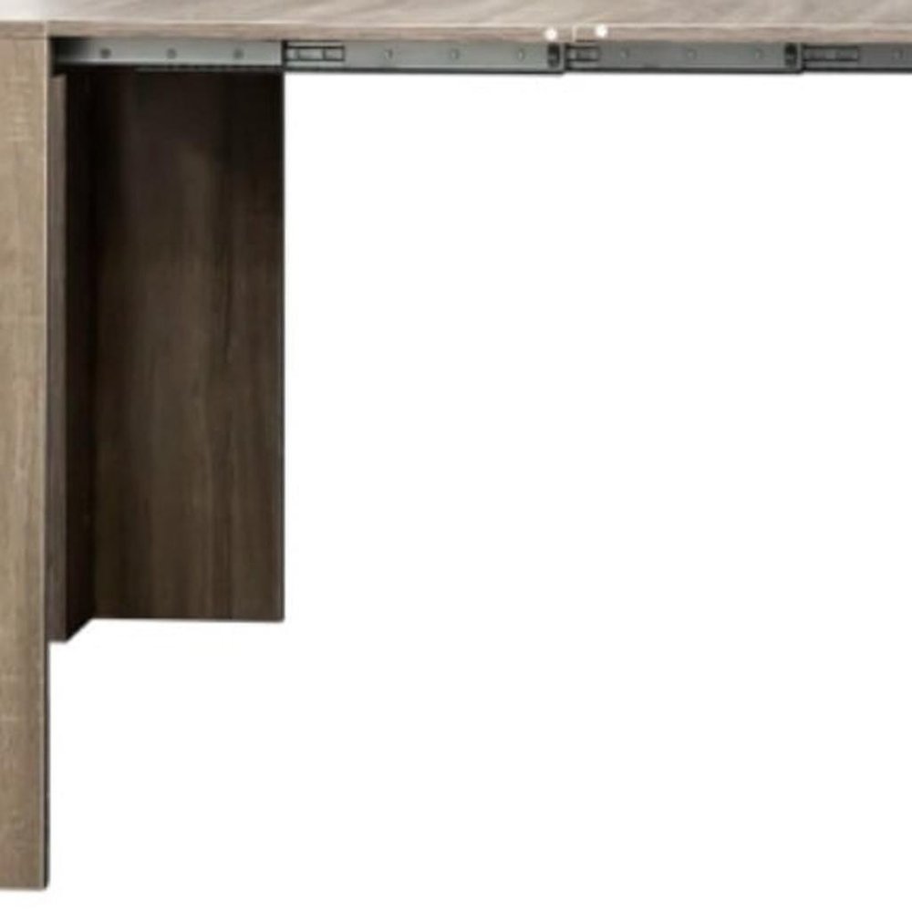 98" Light Brown Wood Self-Storing Extendable Dining Table With Storage