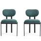 Set of Two Green and Black Chenille And Metal Partially Open Back Dining Side Chairs
