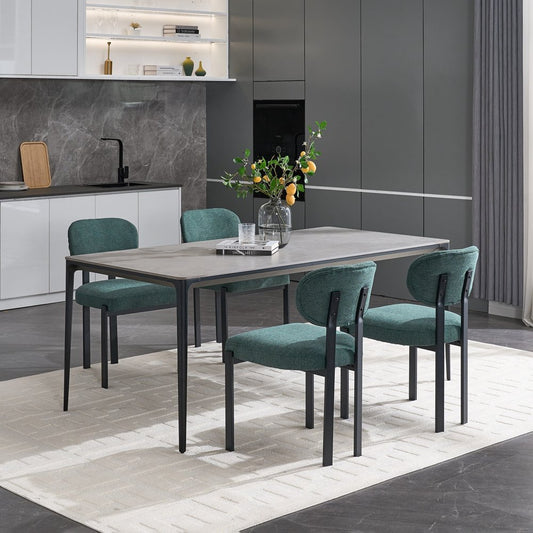 Set of Two Green and Black Chenille And Metal Partially Open Back Dining Side Chairs