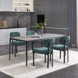 Set of Two Green and Black Chenille And Metal Partially Open Back Dining Side Chairs