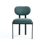 Set of Two Green and Black Chenille And Metal Partially Open Back Dining Side Chairs