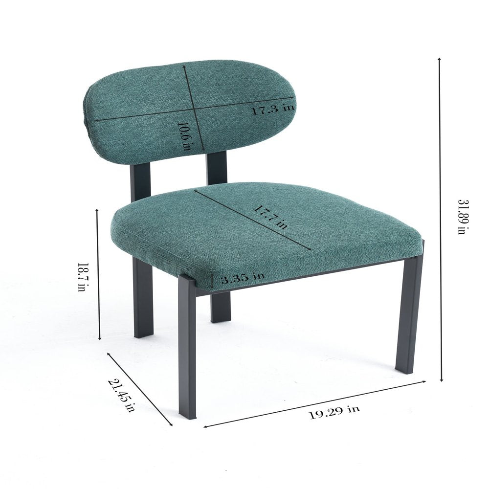 Set of Two Green and Black Chenille And Metal Partially Open Back Dining Side Chairs