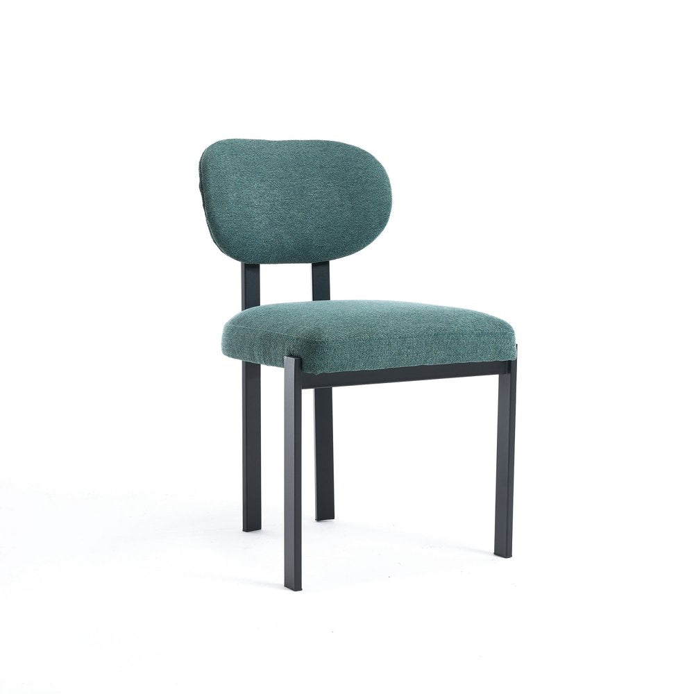 Set of Two Green and Black Chenille And Metal Partially Open Back Dining Side Chairs