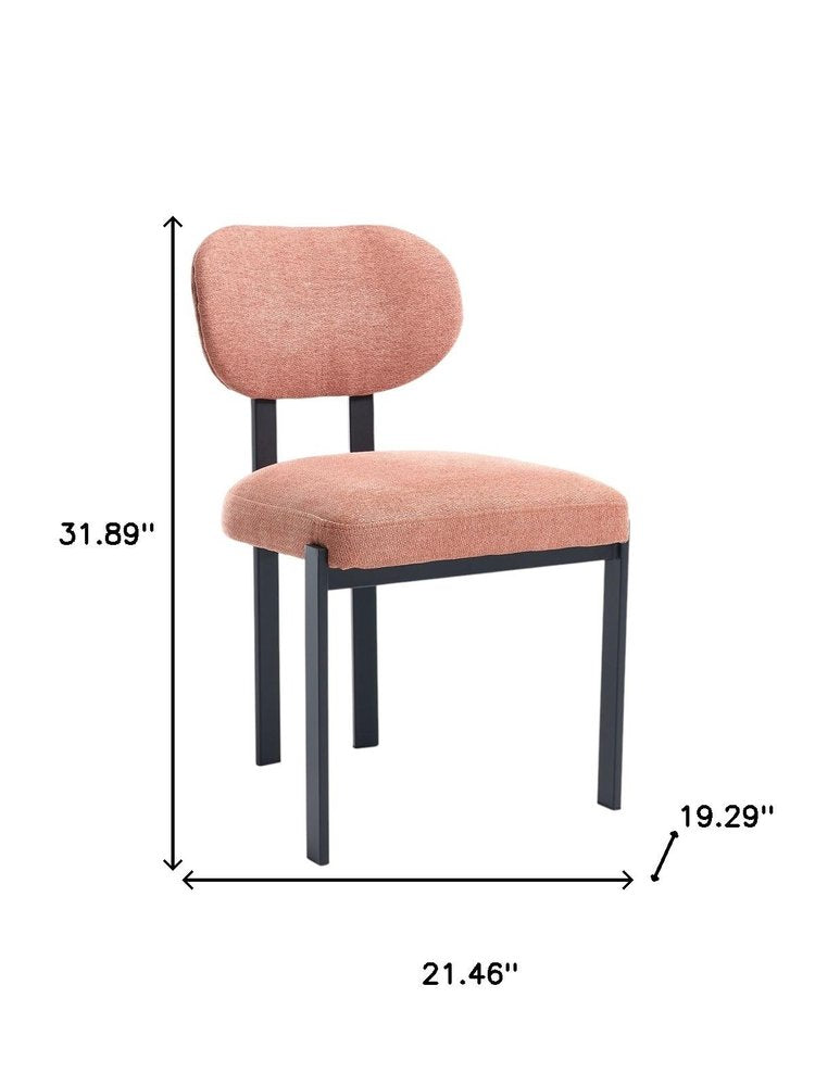 Set of Two Salmon and Black Chenille And Metal Partially Open Back Dining Side Chairs