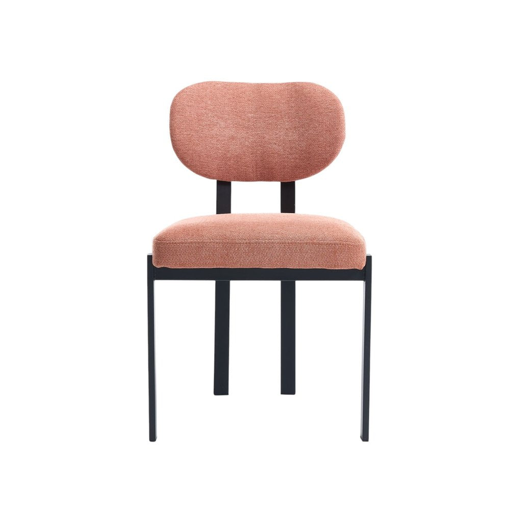 Set of Two Salmon and Black Chenille And Metal Partially Open Back Dining Side Chairs