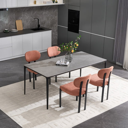 Set of Two Salmon and Black Chenille And Metal Partially Open Back Dining Side Chairs