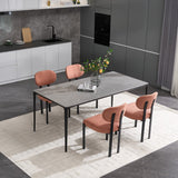 Set of Two Salmon and Black Chenille And Metal Partially Open Back Dining Side Chairs