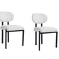 Set of Two White and Black Chenille And Metal Partially Open Back Dining Side Chairs