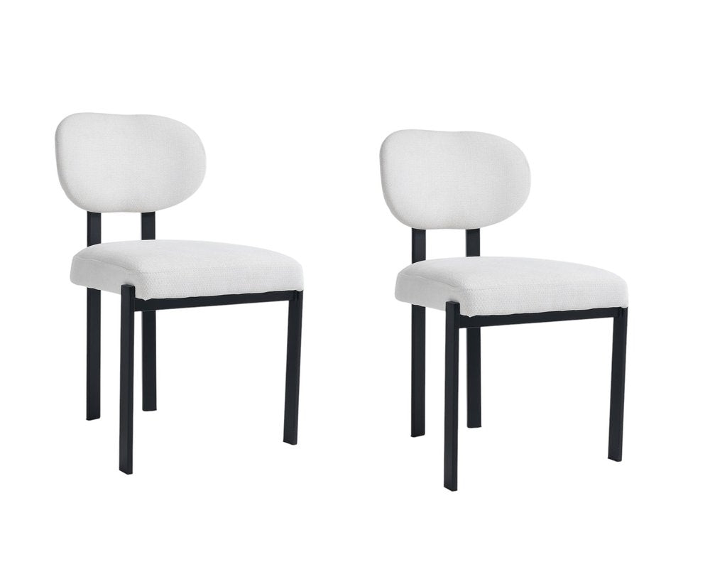 Set of Two White and Black Chenille And Metal Partially Open Back Dining Side Chairs
