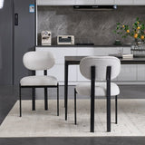 Set of Two White and Black Chenille And Metal Partially Open Back Dining Side Chairs