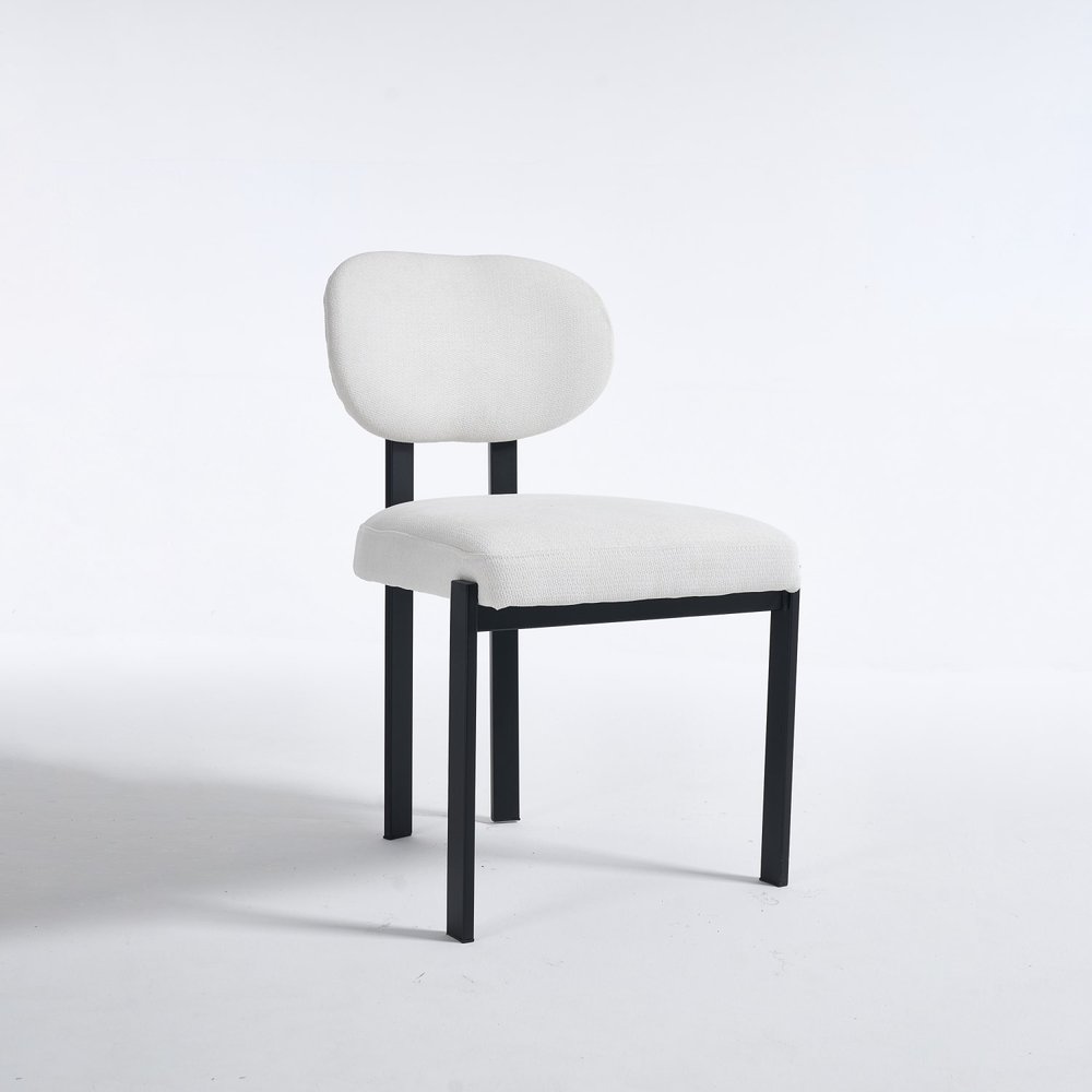 Set of Two White and Black Chenille And Metal Partially Open Back Dining Side Chairs