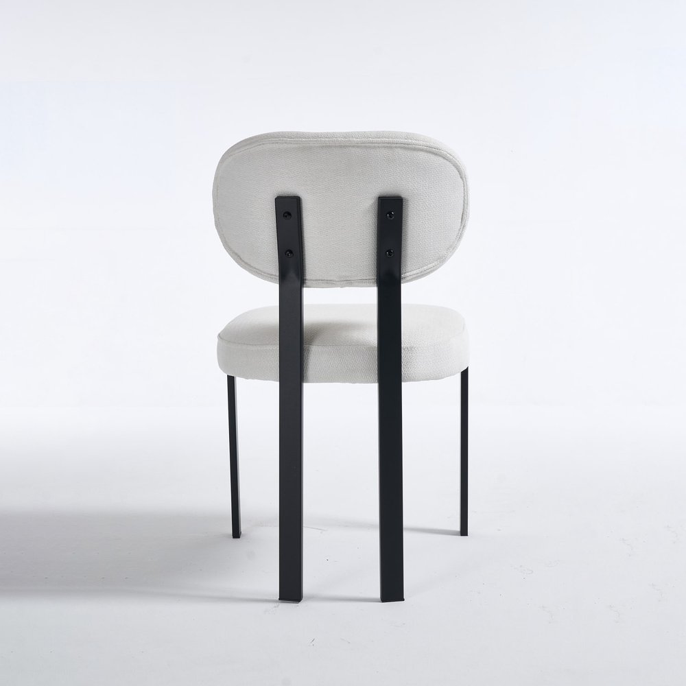 Set of Two White and Black Chenille And Metal Partially Open Back Dining Side Chairs