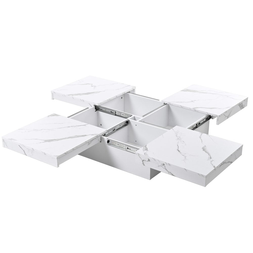 39" White Faux Marble Wood Square Coffee Table With Storage