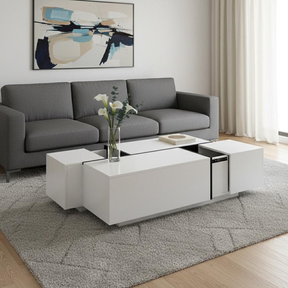 47" White Wood Extendable Coffee Table With Storage