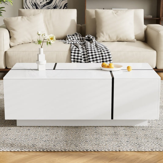47" White Wood Extendable Coffee Table With Storage