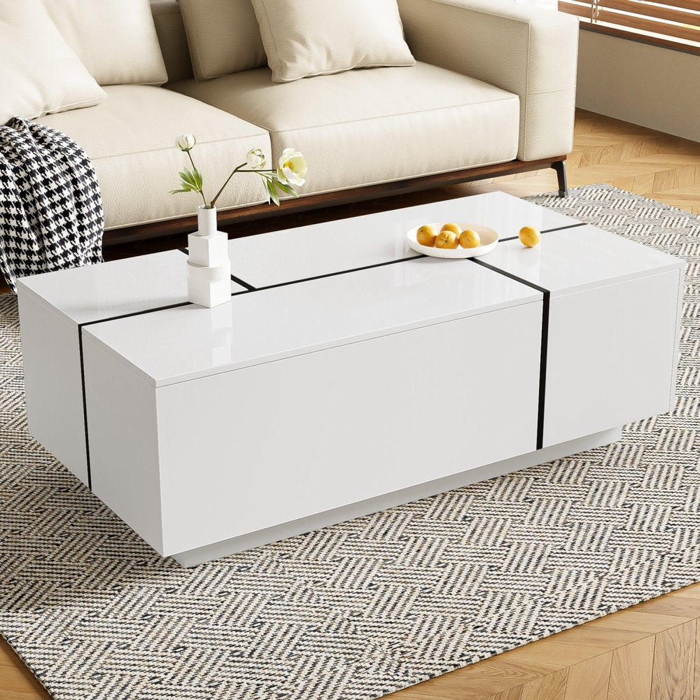 47" White Wood Extendable Coffee Table With Storage