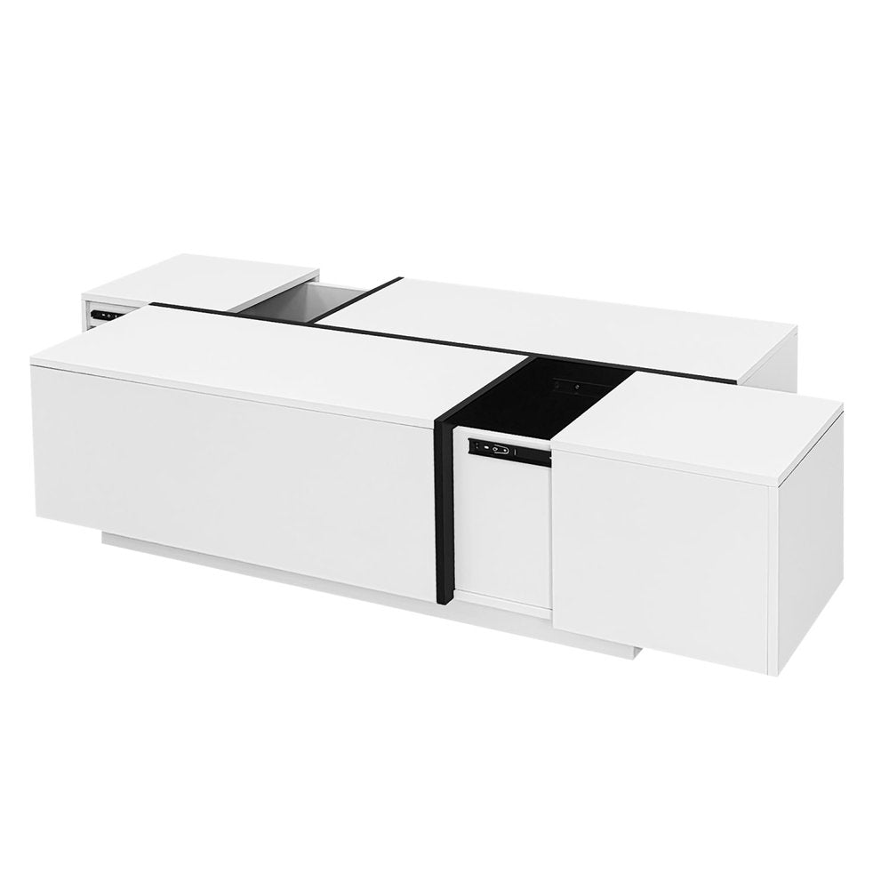 47" White Wood Extendable Coffee Table With Storage