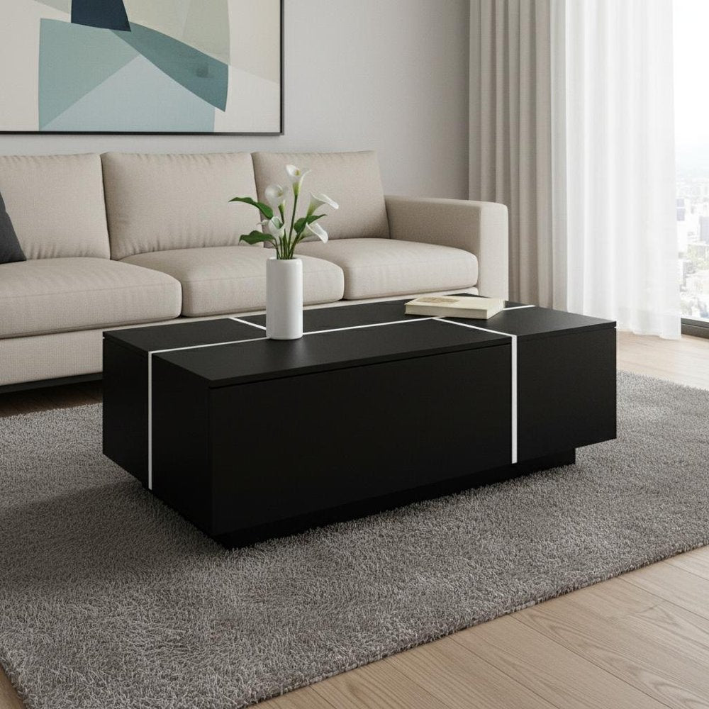 47" Black Wood Extendable Coffee Table With Storage