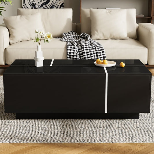 47" Black Wood Extendable Coffee Table With Storage